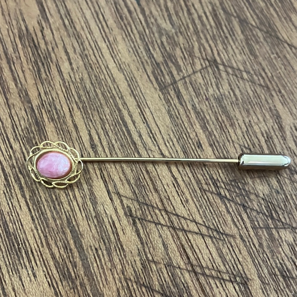 Dainty Gold and Pink Faux Opal Stone Stick Pin Brooch